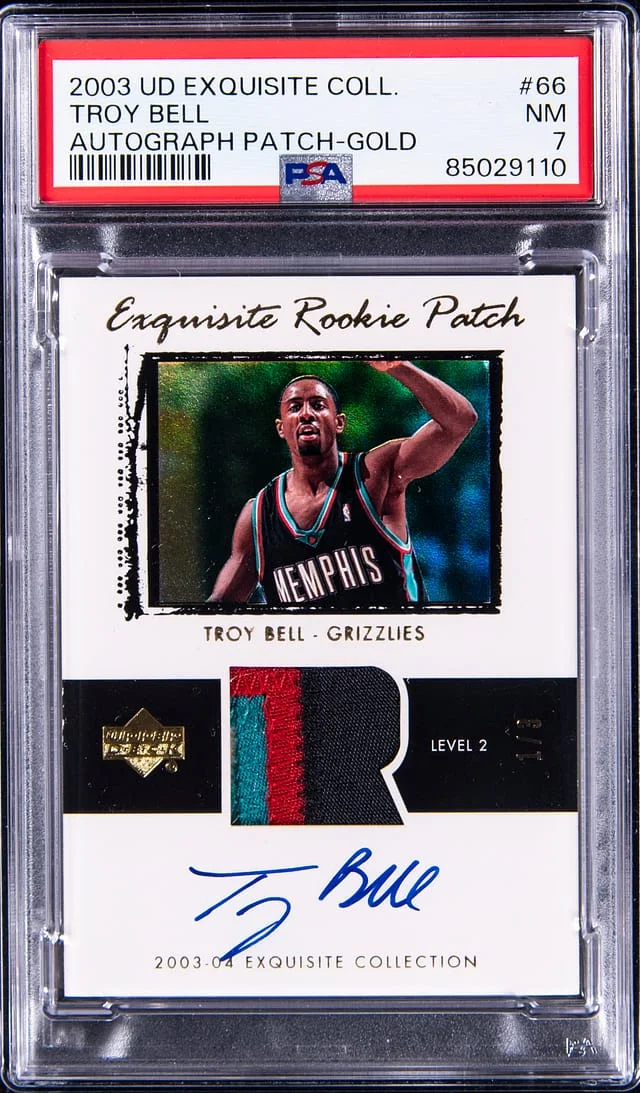 2003-04 Upper Deck Exquisite Collection Troy Bell Autograph Patch Gold #66 card image