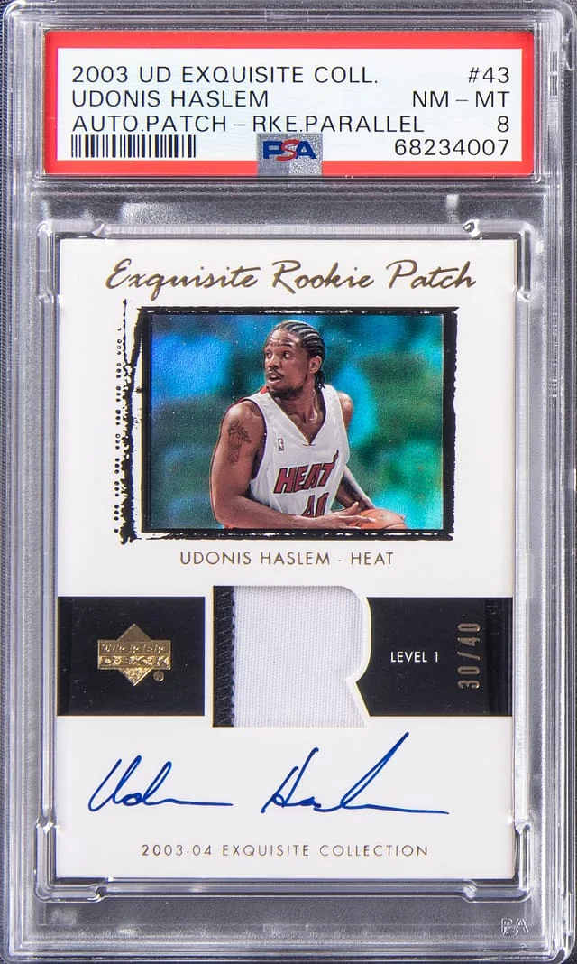 2003-04 Upper Deck Exquisite Collection Udonis Haslem Patch Autograph (RPA) Gold #43 card image