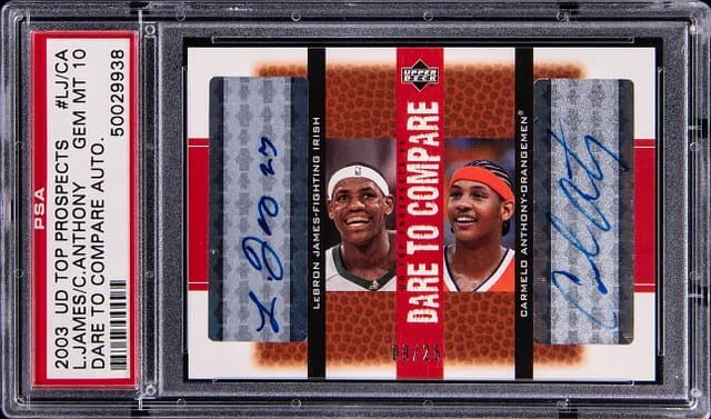 2003-04 Upper Deck LeBron James/Carmelo Anthony Top Prospects Dare To Compare Autographs #LJ/CA card image