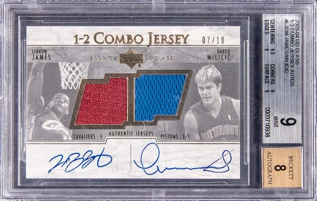 2003-04 Upper Deck LeBron James/Darko Milicic Glass 1-2 Combo Jersey Autographs #LJ/DM card image