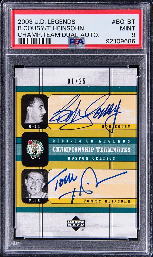 2003-04 Upper Deck Legends Bob Cousy/Tommy Heinsohn Championship Teammates Dual Autographs #BO-BT card image