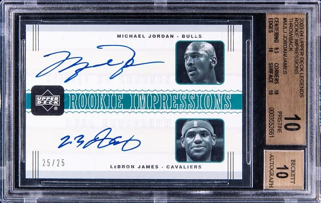 2003-04 Upper Deck Legends Michael Jordan/LeBron James Impressions Dual Autographs #MJ/LJ card image