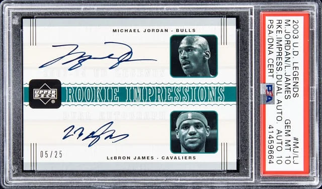 2003-04 Upper Deck Legends Michael Jordan/LeBron James Impressions Dual Autographs #MJLJ card image