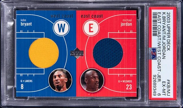 2003-04 Upper Deck Michael Jordan/Kobe Bryant East Coast/West Coast Jerseys #EW-KB/MJ card image