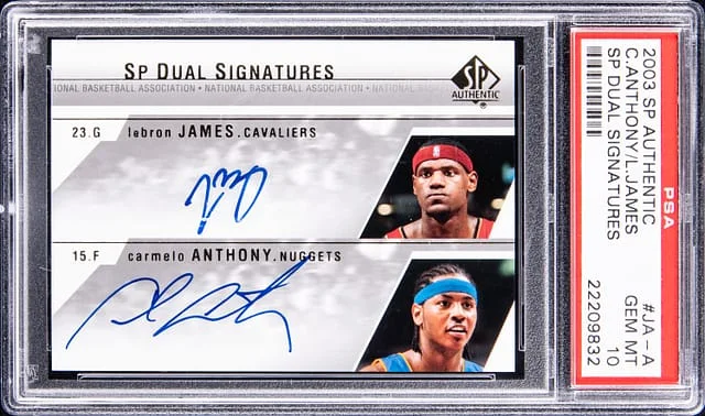 2003-04 Upper Deck SP Authentic Carmelo Anthony/LeBron James SP Dual Signatures #JA-A card image