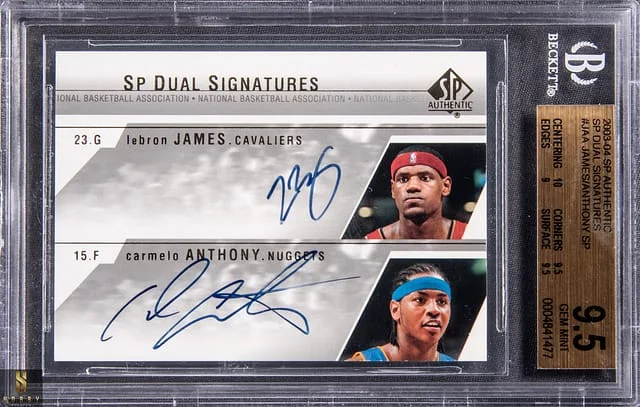 2003-04 Upper Deck SP Authentic LeBron James/Carmelo Anthony SP Dual Signatures #JA-A card image