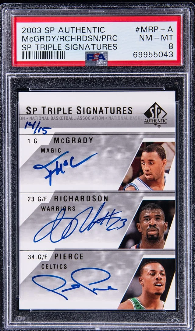 2003-04 Upper Deck SP Authentic McGrady/Richardson/Pierce Multi-Signed Triple Signatures #MRP-A card image