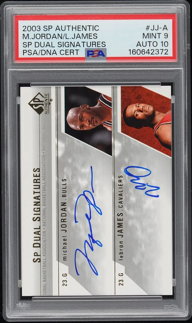 2003-04 Upper Deck SP Authentic Michael Jordan/LeBron James SP Dual Signatures #JJ-A card image
