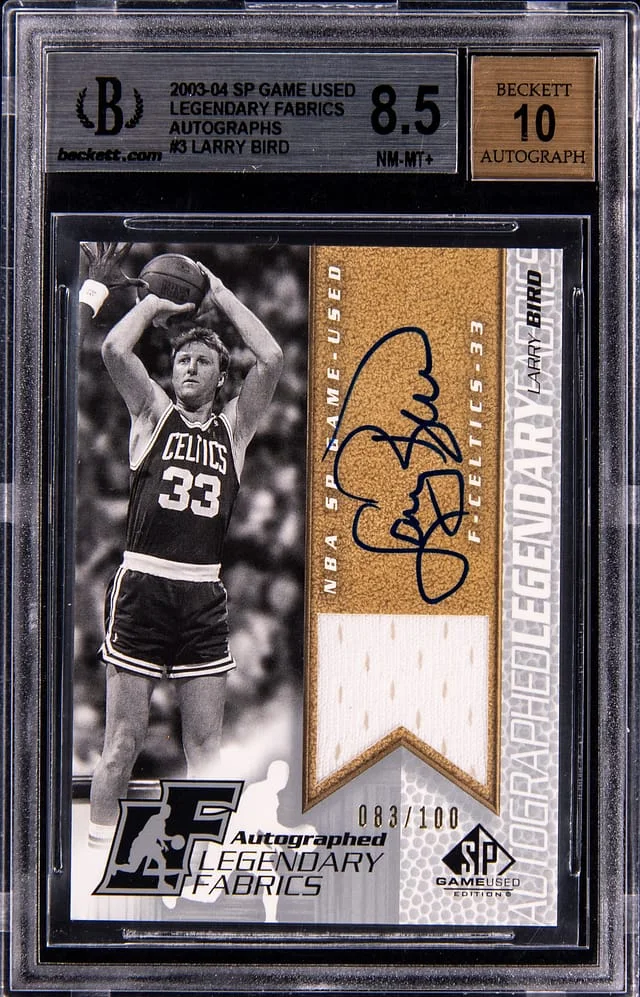 2003-04 Upper Deck SP Game Used Larry Bird Legendary Fabrics Autographs #LB-AL card image