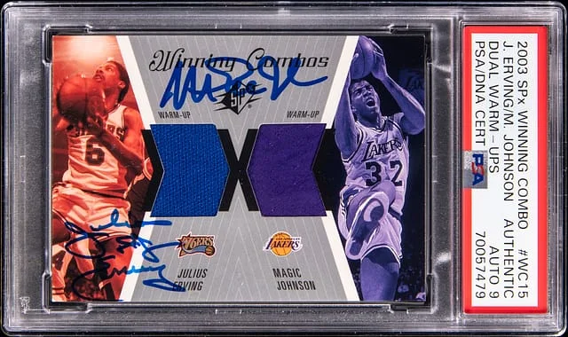 2003-04 Upper Deck SPx Julius Erving/Magic Johnson Winning Combo Dual Warm-Ups #WC15 card image