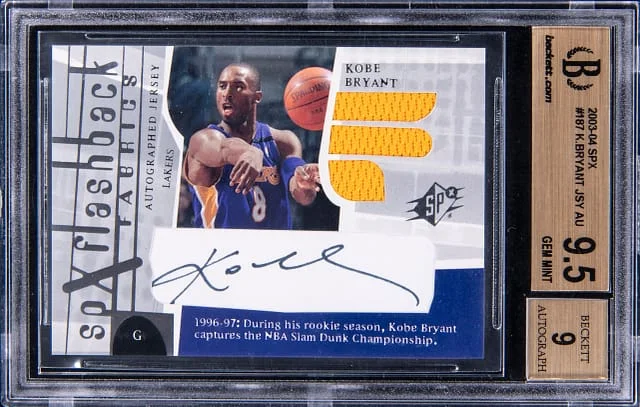 2003-04 Upper Deck SPx Kobe Bryant Flashback Fabrics Autograph #187 card image