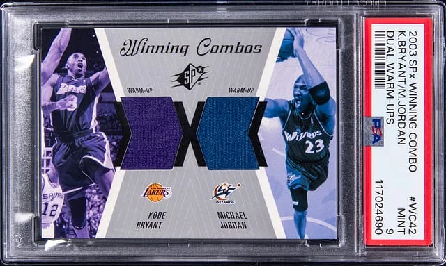 2003-04 Upper Deck SPx Kobe Bryant/Michael Jordan Winning Combo Dual Warm-Ups #WC42 card image