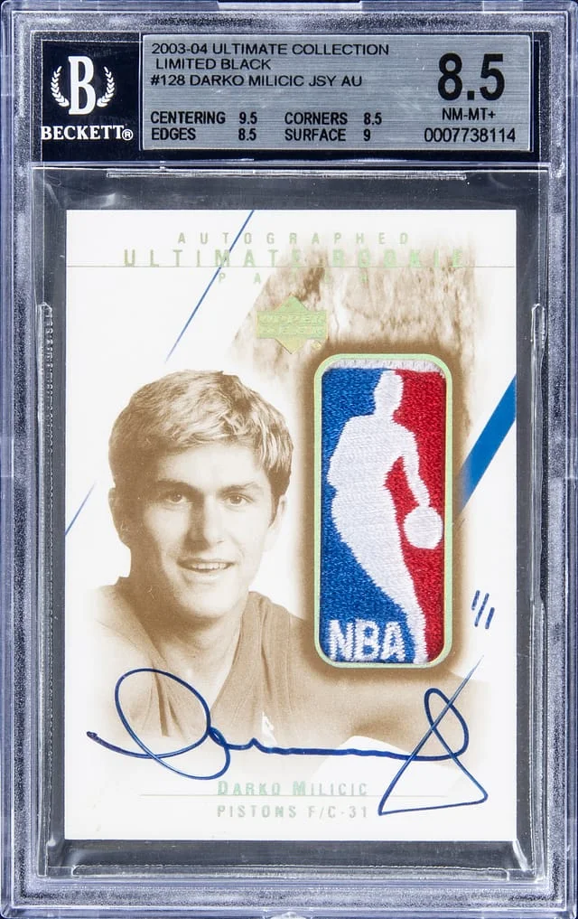 2003-04 Upper Deck Ultimate Collection Darko Milicic Patch Autograph (RPA) Limited Black #128-L card image