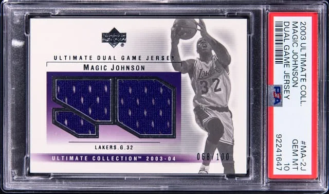 2003-04 Upper Deck Ultimate Collection Magic Johnson Dual Game Jersey #MA-2J card image