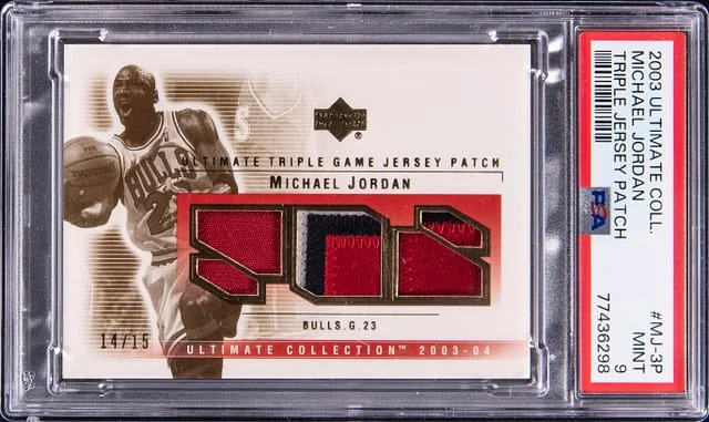 2003-04 Upper Deck Ultimate Collection Michael Jordan Game-Used Triple Game Jersey Patch #MJ-3P card image