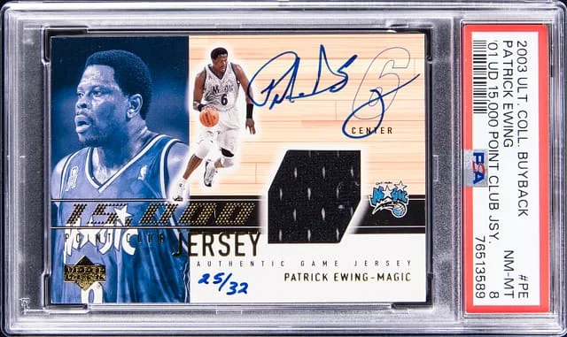 2003-04 Upper Deck Ultimate Collection Patrick Ewing Autographed Buyback '01 Upper Deck 15,000 Point Club Jersey #PE-15K card image