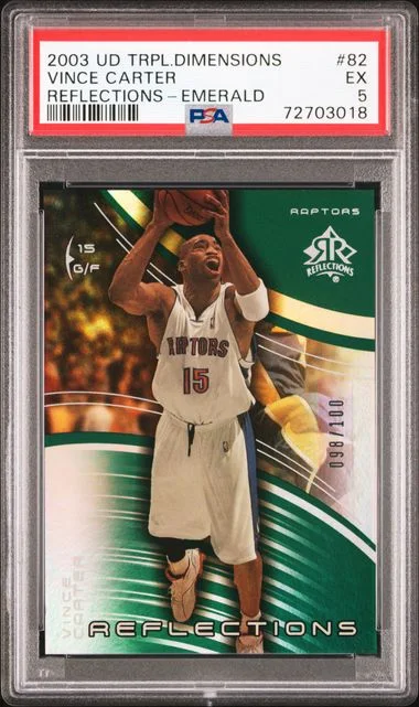 2003-04 Upper Deck Vince Carter Triple Dimensions Reflections Emerald #82 card image
