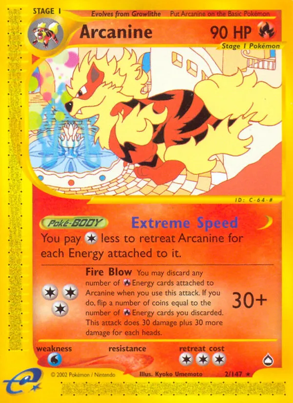2003 Aquapolis Arcanine #002/147 Rare card image