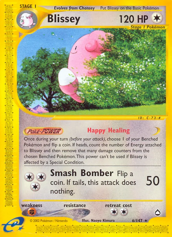 2003 Aquapolis Blissey #H6 Rare Holo card image