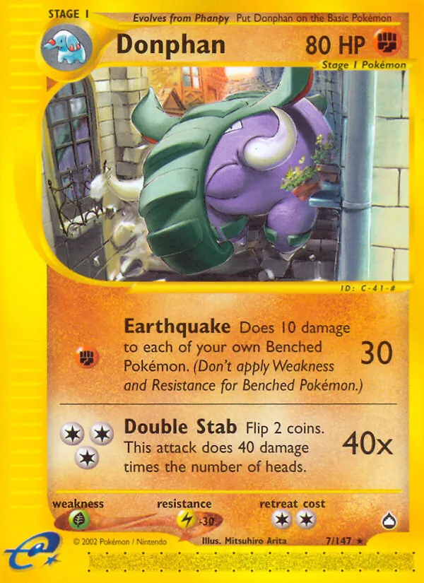 2003 Aquapolis Donphan Rare #007/147 Rare card image