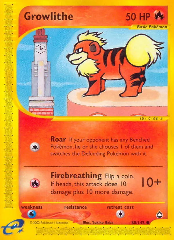 2003 Aquapolis Growlithe #080/147 Common card image