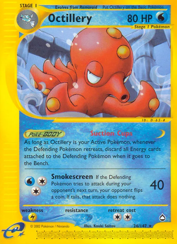 2003 Aquapolis Octillery #H20 Rare Holo card image
