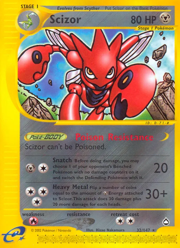2003 Aquapolis Scizor #032/147 Rare card image