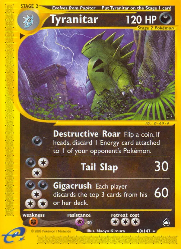 2003 Aquapolis Tyranitar #040/147 Rare card image