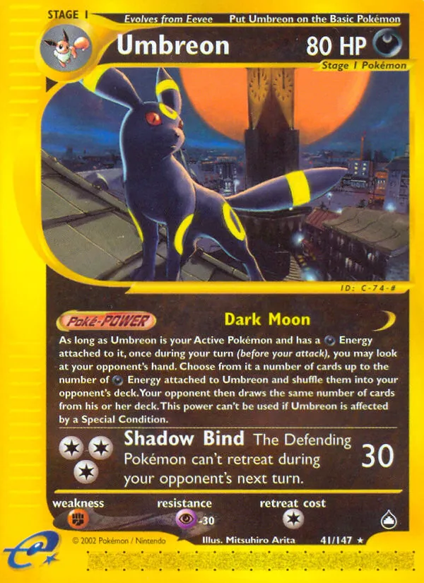 2003 Aquapolis Umbreon #041/147 Rare card image