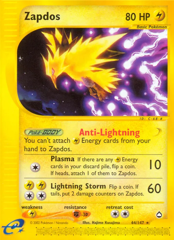 2003 Aquapolis Zapdos Rare Holo #H32 Rare Holo card image
