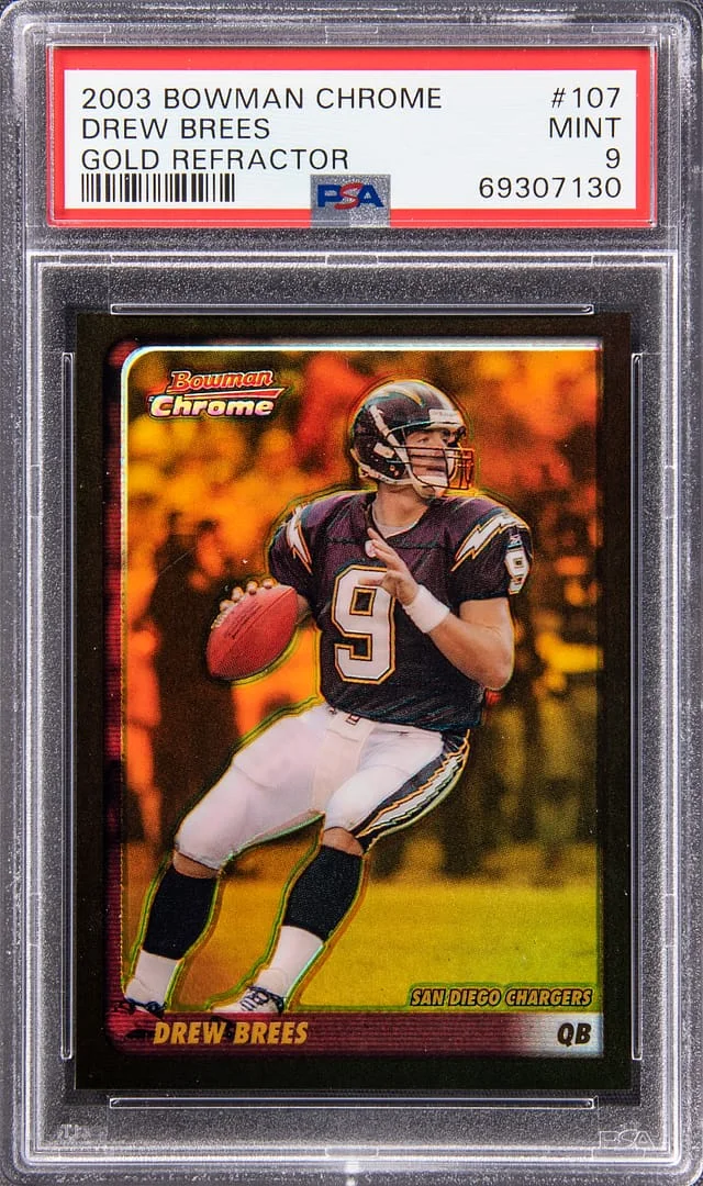 2003 Bowman Chrome Drew Brees Gold Refractor #107 card image
