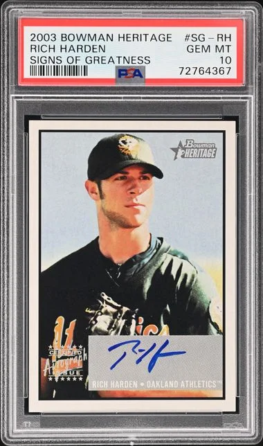 2003 Bowman Rich Harden Heritage Signs Of Greatness #SG-RH card image