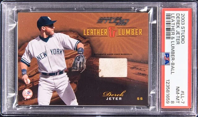 2003 Donruss Derek Jeter Studio Leather & Lumber Ball #LL-7 card image