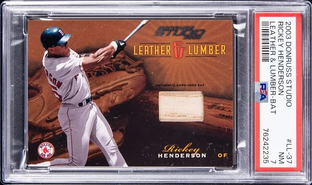 2003 Donruss Rickey Henderson Studio Leather & Lumber Bat #LL-37 card image