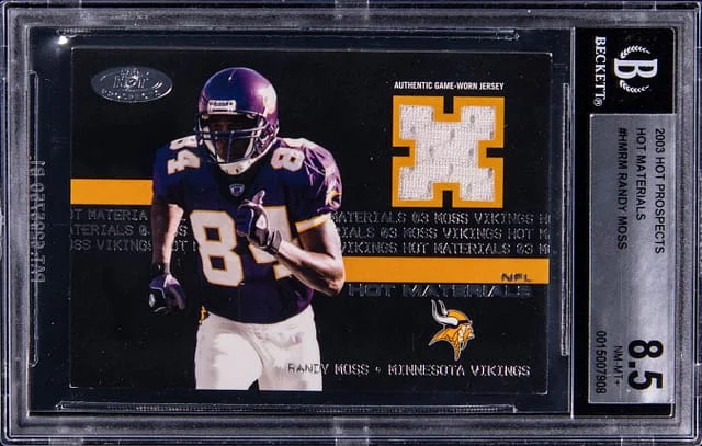 2003 Fleer Hot Prospects Randy Moss Hot Materials #HM-RM card image