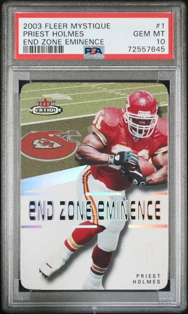 2003 Fleer Mystique Priest Holmes End Zone Eminence #1 card image
