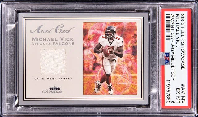 2003 Fleer Showcase Relic Michael Vick Avant Card Game-Used Jersey #AV-MV card image