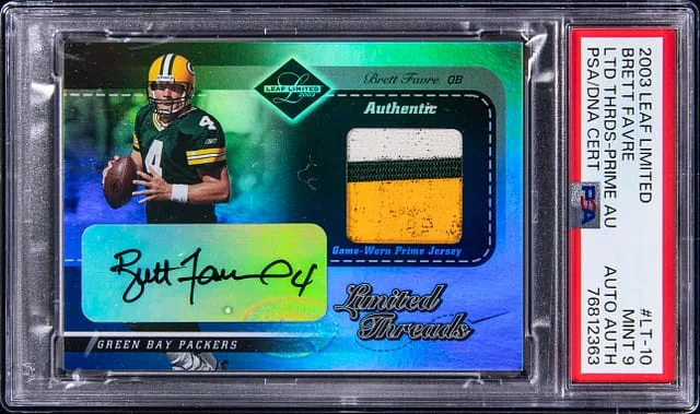 2003 Leaf Limited Brett Favre Limited Threads Prime Autograph #LT-10 card image