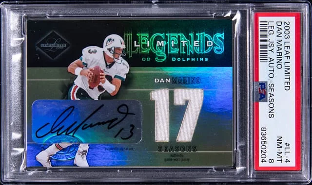 2003 Leaf Limited Dan Marino Legends Jersey Autograph 17 Seasons #LL4 card image