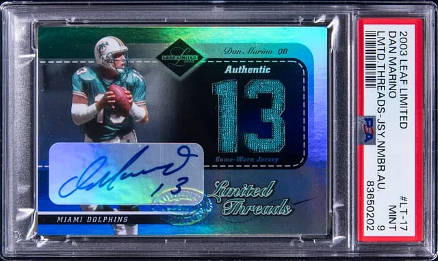2003 Leaf Limited Dan Marino Limited Threads Jersey Number Autograph #LT-17 card image