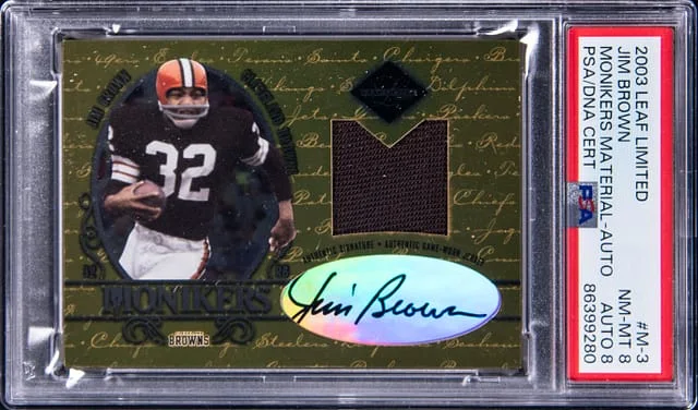 2003 Leaf Limited Jim Brown Monikers Material Autograph #M-3 card image