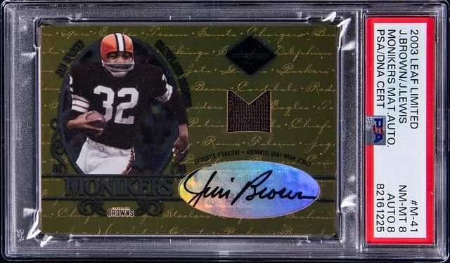 2003 Leaf Limited Jim Brown/Jamal Lewis Monikers Material Autographs #M-41 card image