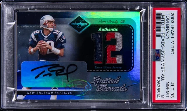 2003 Leaf Limited Tom Brady Limited Threads Jersey Number Autograph #LT-93 card image