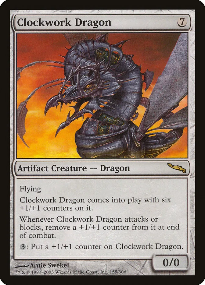 2003 Mirrodin Clockwork Dragon rare #155 rare card image