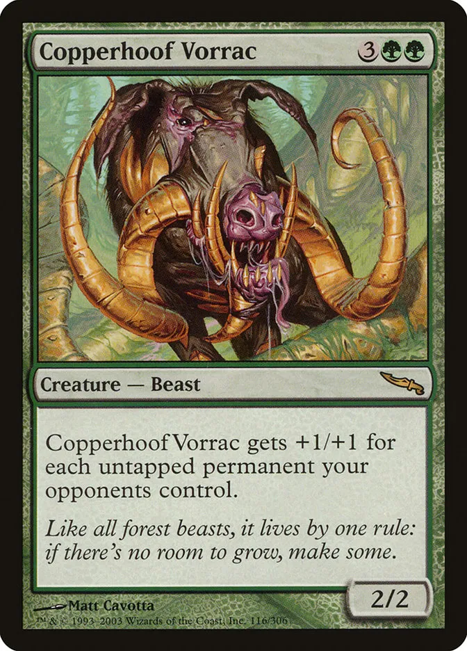 2003 Mirrodin Copperhoof Vorrac rare #116 rare card image