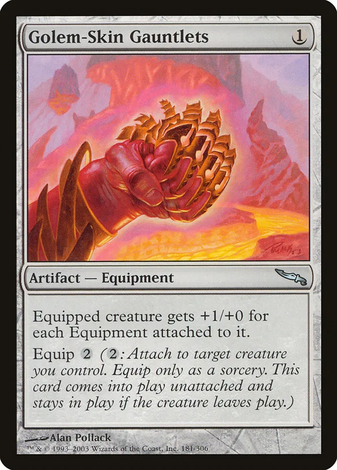 2003 Mirrodin Golem-Skin Gauntlets #181 uncommon card image