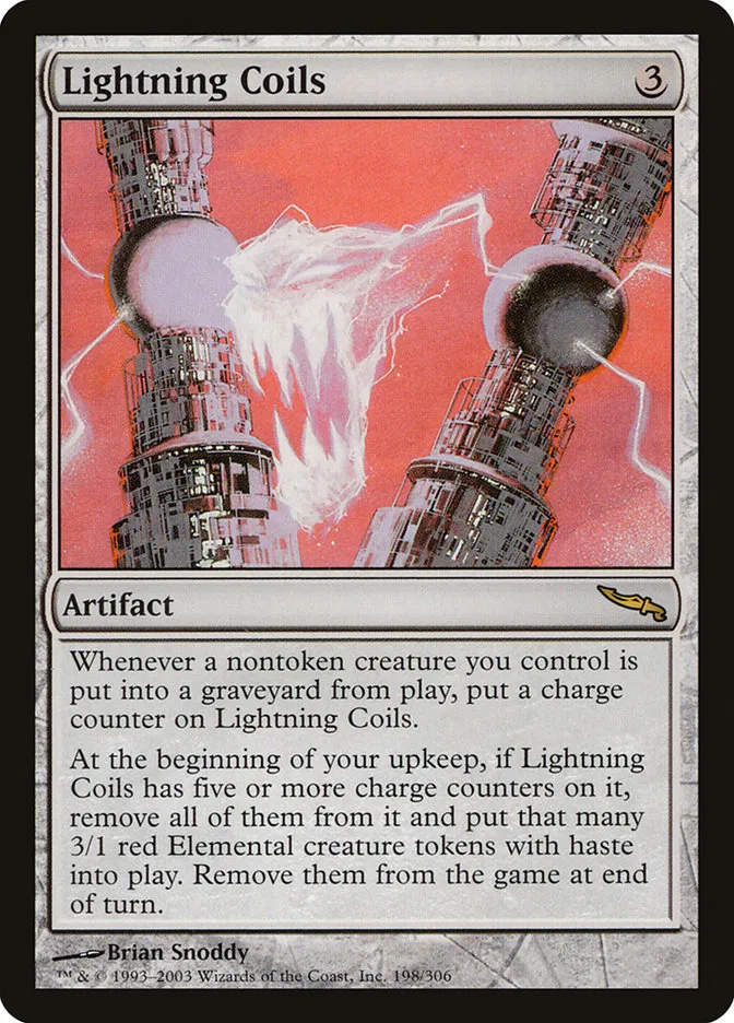 2003 Mirrodin Lightning Coils #198 rare card image