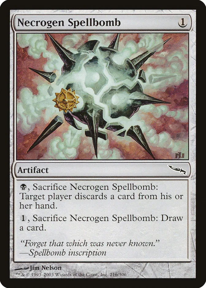 2003 Mirrodin Necrogen Spellbomb #216 common card image