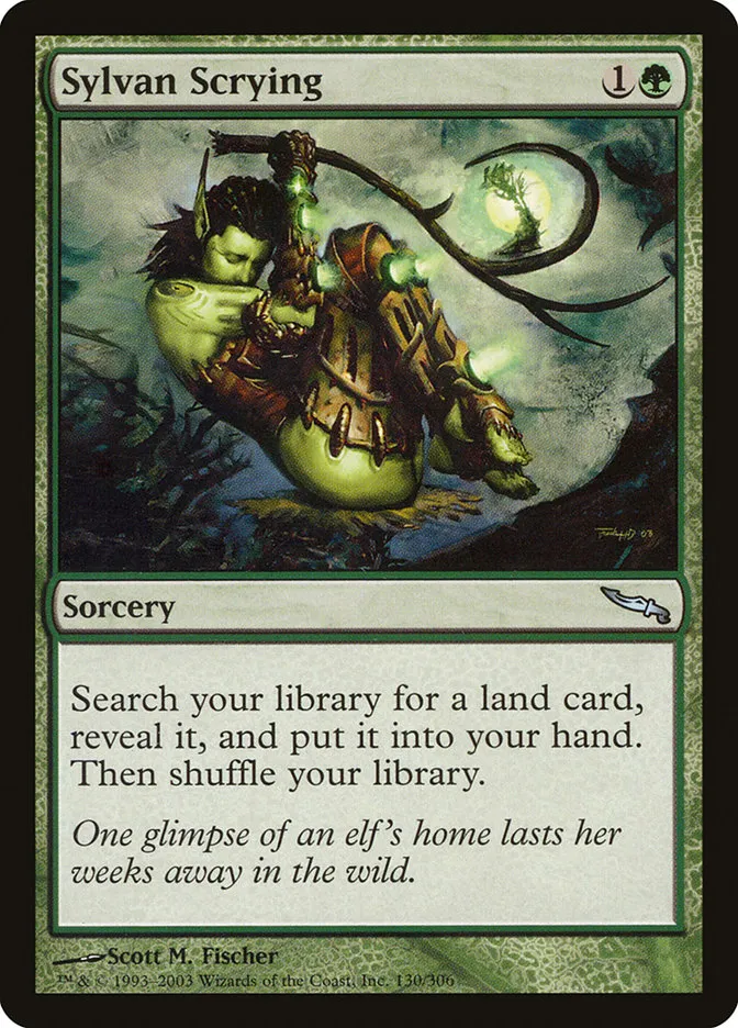 2003 Mirrodin Sylvan Scrying #130 uncommon card image