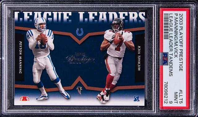 2003 Playoff Prestige Payton Manning/Michael Vick League Leader Tandems #LLT5 card image